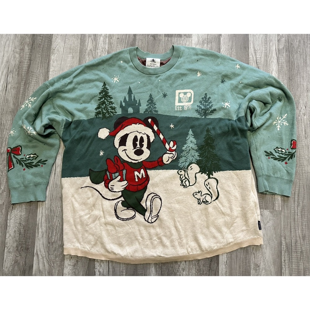 Spirit Jersey Sweater Adult XL Mickey Mouse Holiday Christmas Disney World Lined